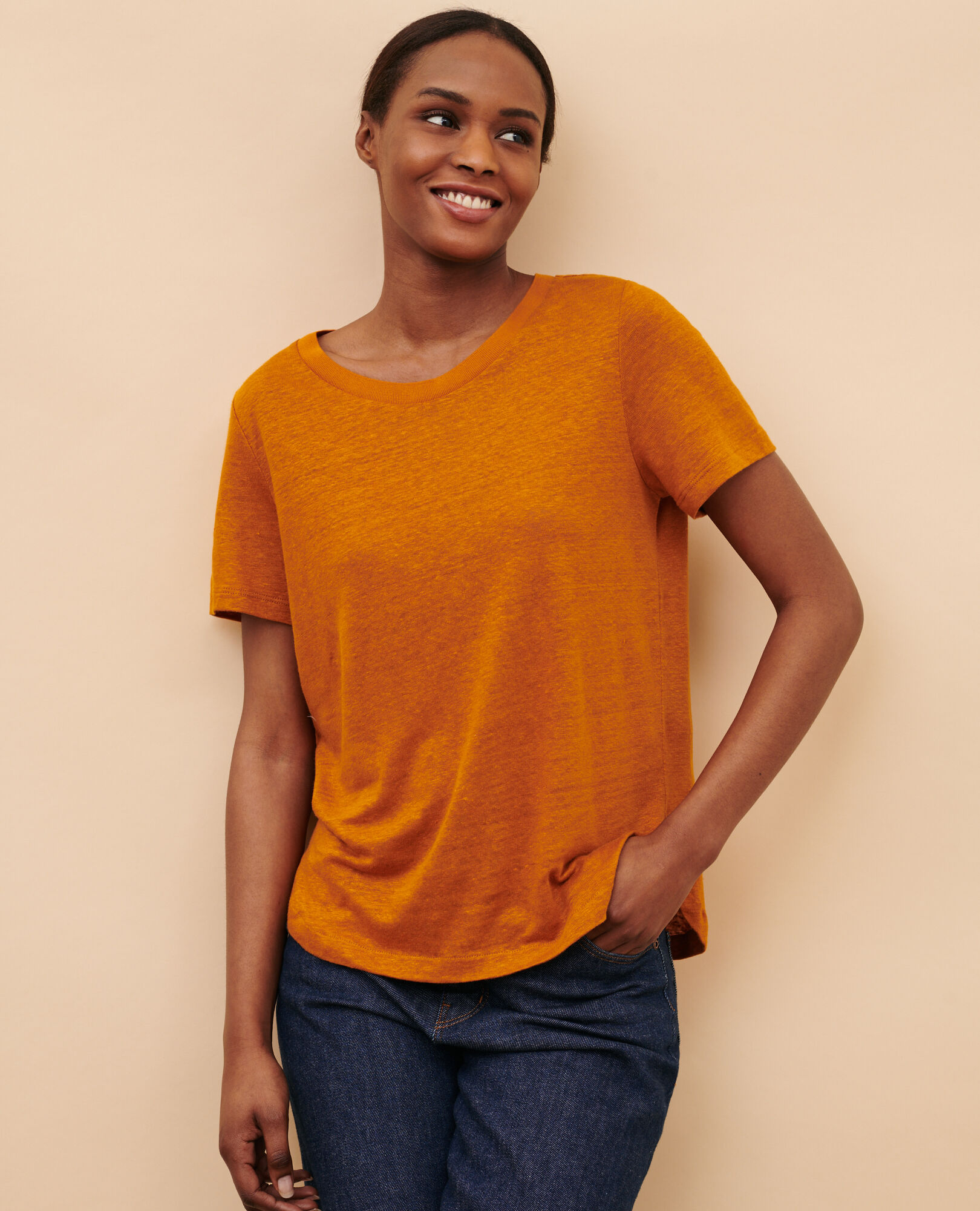 AMANDINE - T-Shirt mit Rundhalsausschnitt aus Leinen 29 orange 2ste055f05