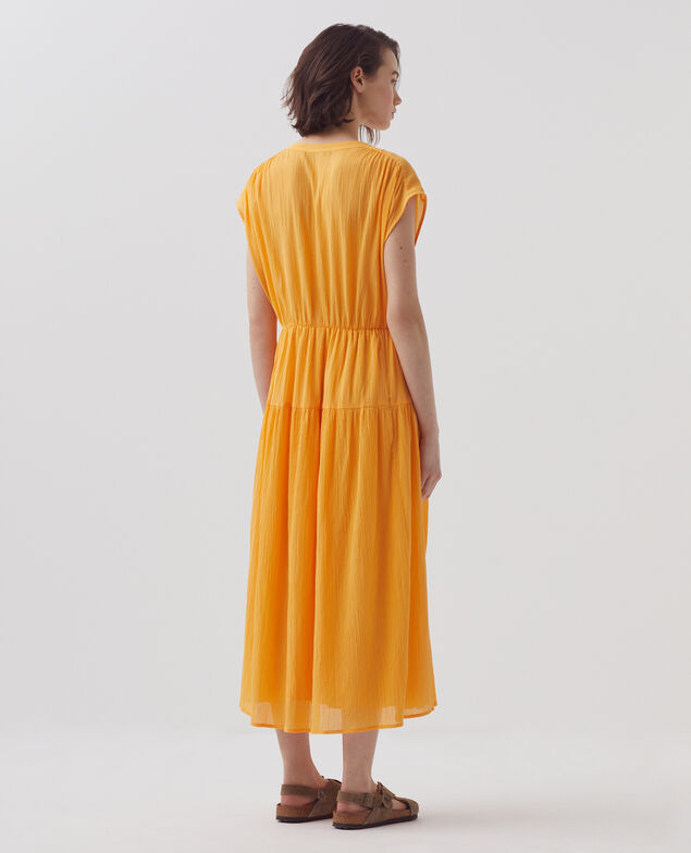 Langes Kleid aus Plissee-Baumwolle