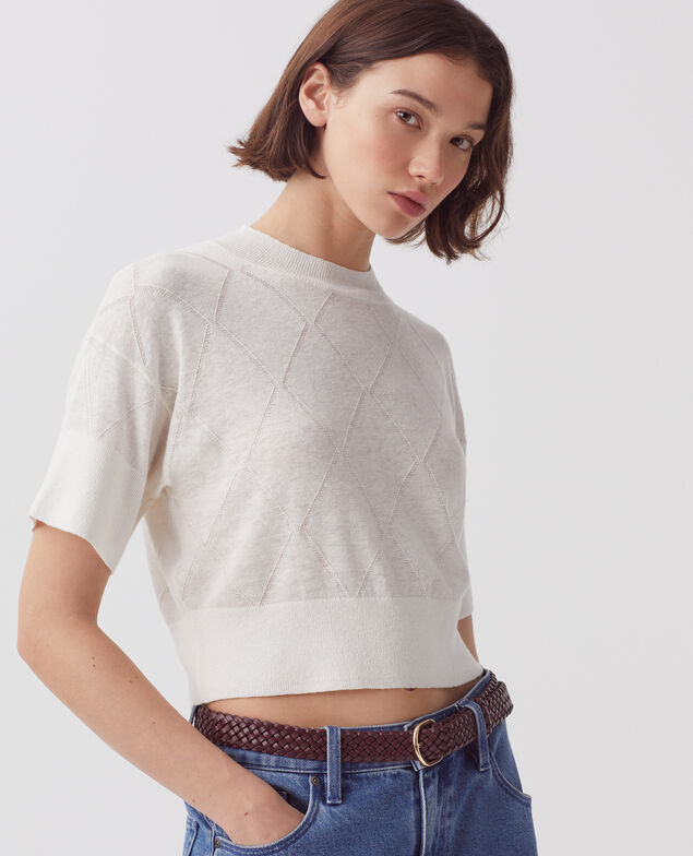 Kurzer Kurzarmpullover H013 gardenia