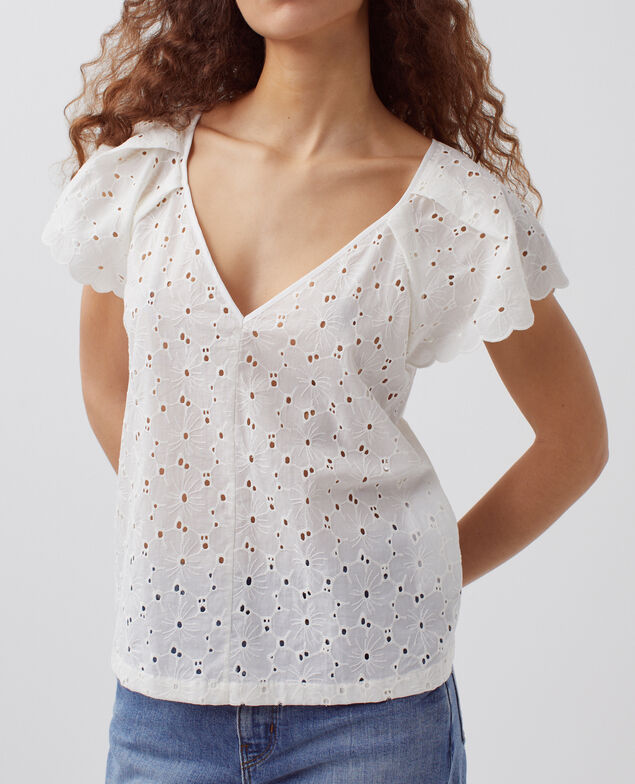 Besticktes Top aus Baumwolle H003 white