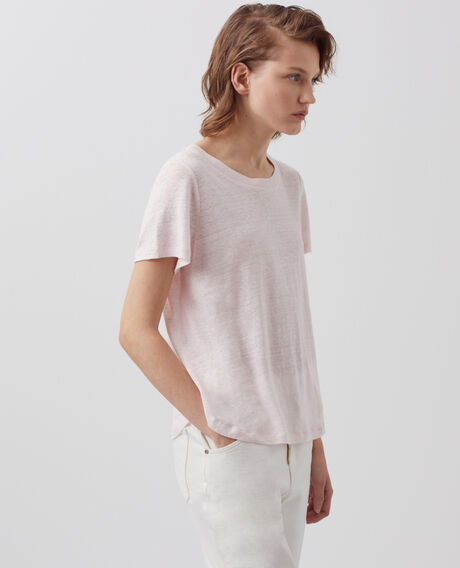 AMANDINE - T-Shirt mit Rundhalsausschnitt aus Leinen 0100 pink marshmallow 2ste055f05