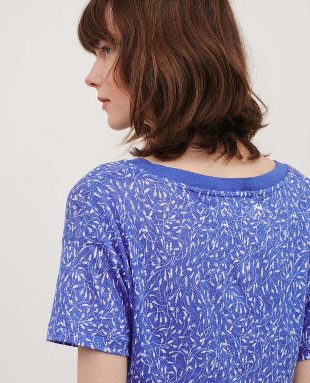 SARAH - T-Shirt mit V-Ausschnitt aus Leinen 91 print blue