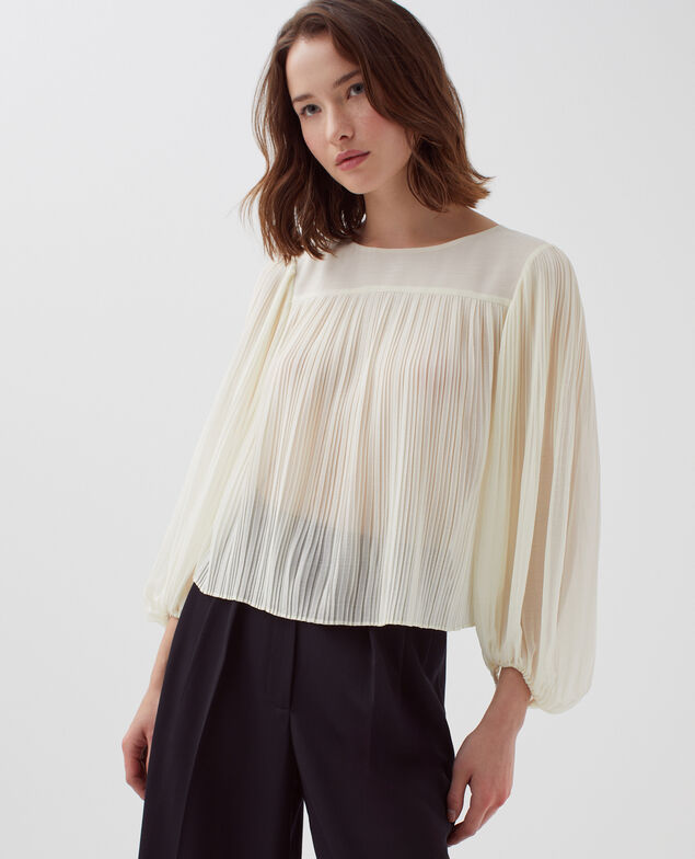 Fließende Plissee-Bluse I012 papyrus creme