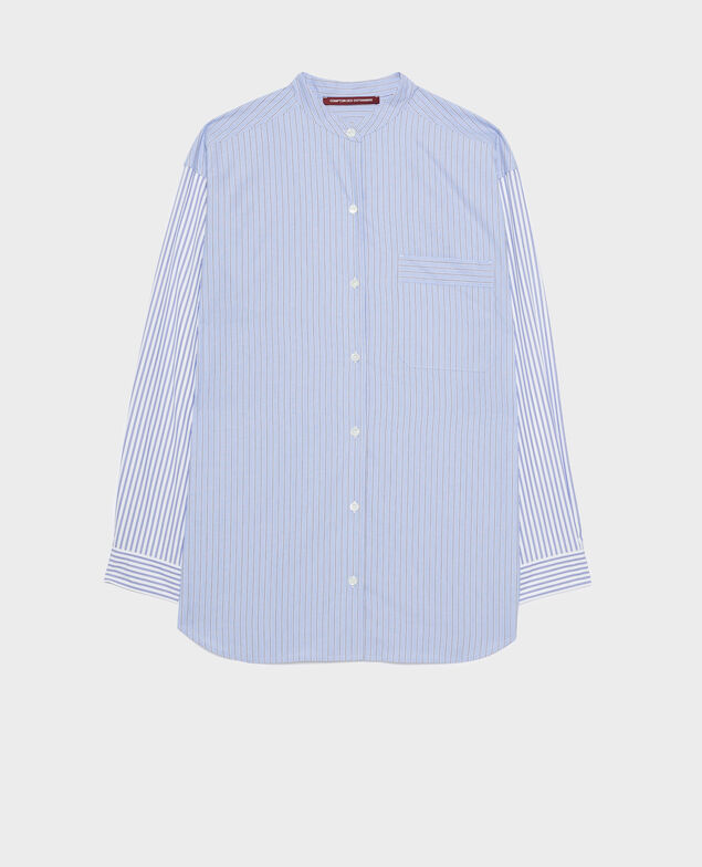 Baumwollbluse A676 stripes mix blue