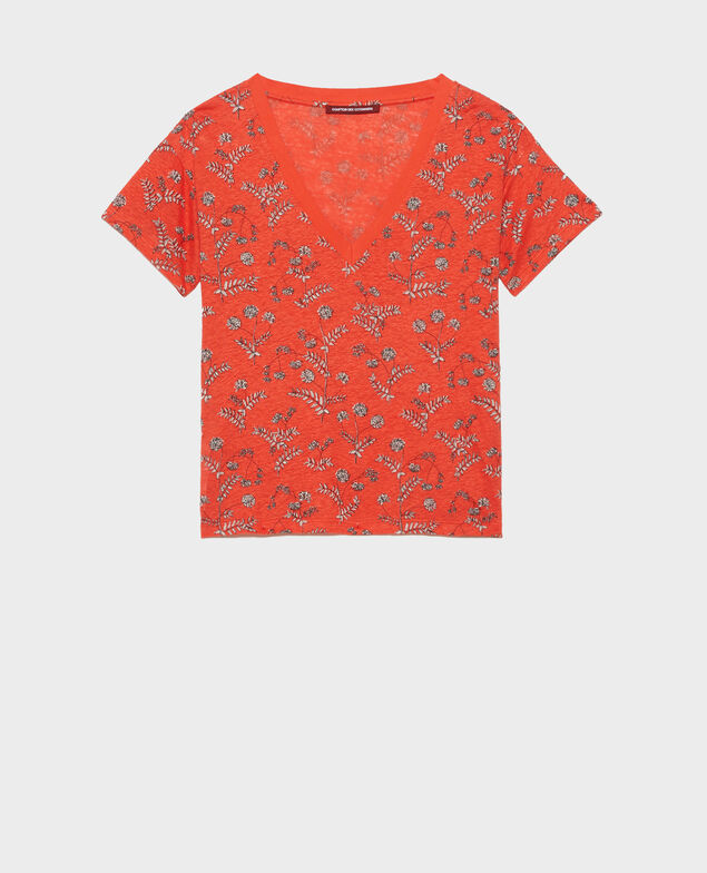 SARAH - T-Shirt mit V-Ausschnitt aus Leinen Coronille spicy Nayeli