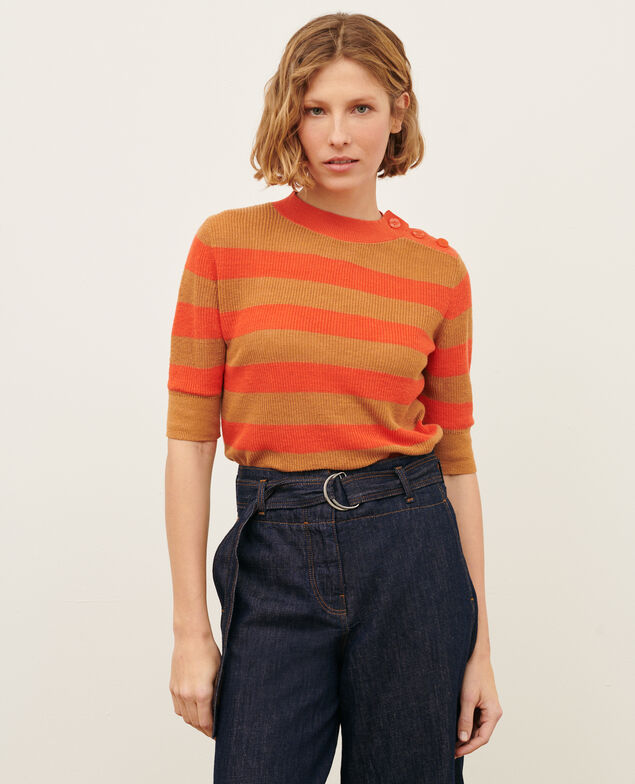 Kurzärmliger Pullover aus Leinen 0240 tiger lily stripes 3sju093l01