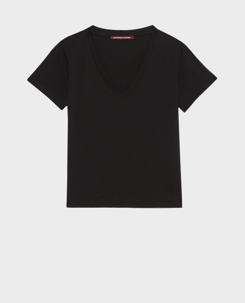 LÉA - Fließendes T-Shirt mit V-Ausschnitt Black beauty Paberne