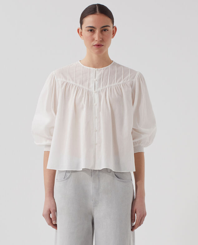 Bluse aus Baumwollvoile H013 gardenia