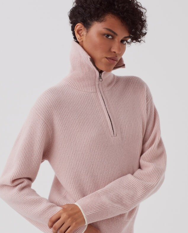 Rollkragenpullover mit Reißverschluss aus Wolle U110 pink