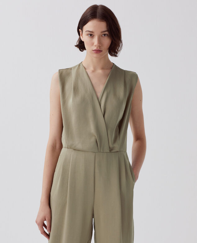 Satinierter fließender Jumpsuit I560 covert green