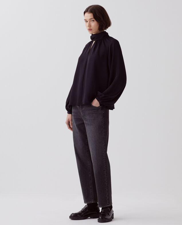 Fließend fallende Bluse mit seidigem Griff H091 black beauty