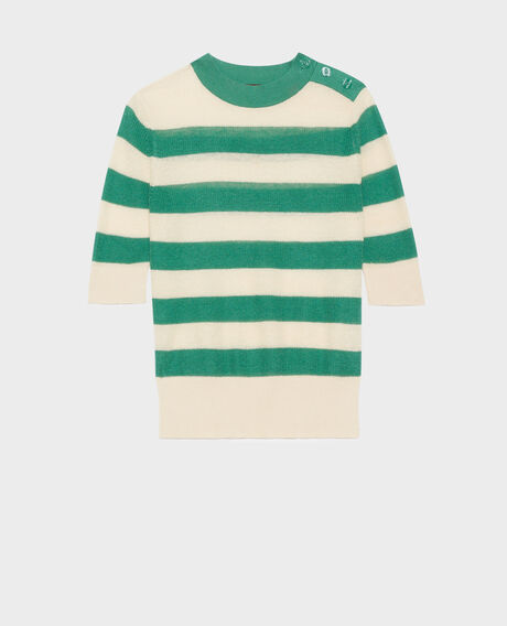 Kurzärmliger Pullover aus Leinen 0551 pine green stripes 3sju093l01