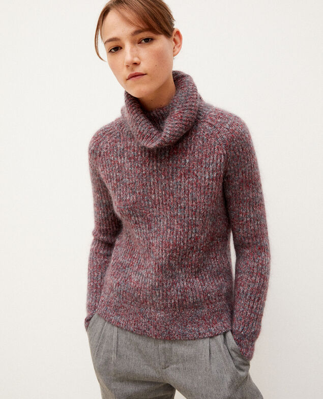 Rollkragenpullover mit Mohair Rio red/ever green/off white