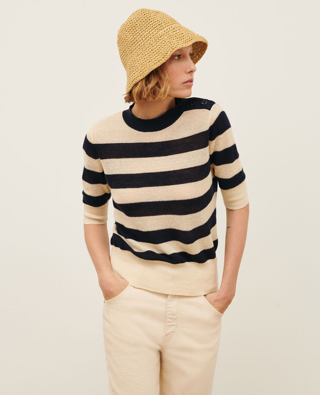 Kurzärmliger Pullover aus Leinen 0692 night_sky_stripes
