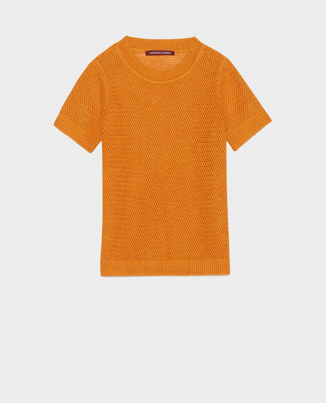 Kurzärmliger Pullover aus Leinen 23 orange