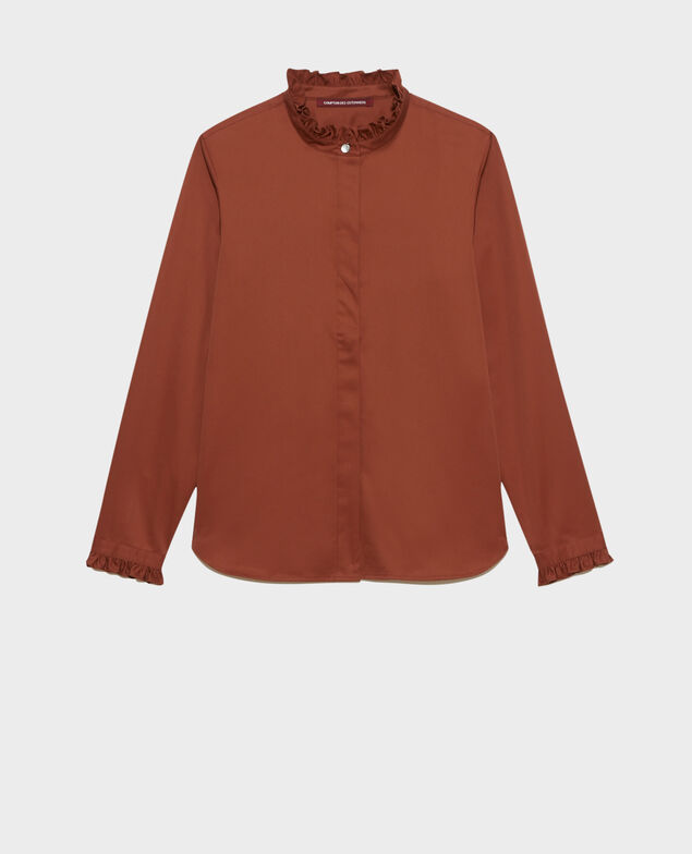 Baumwollbluse mit gerüschtem Stehkragen Tortoise shell
