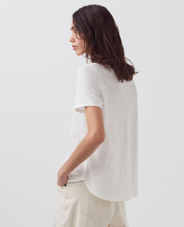 SARAH - T-Shirt mit V-Ausschnitt aus Leinen H001 brillant white