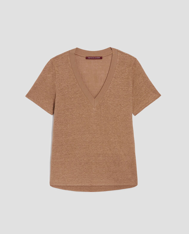 SARAH - T-Shirt mit V-Ausschnitt aus Leinen H330 tiger's eye