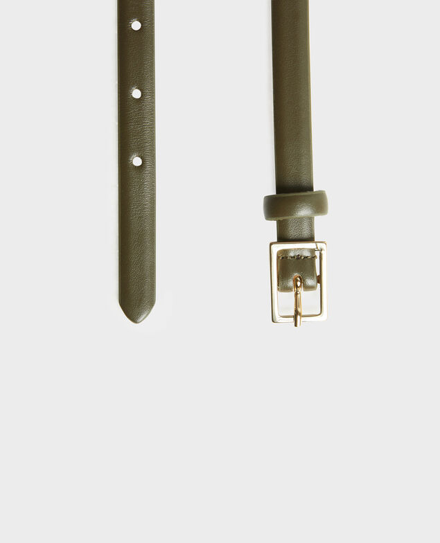  Schmaler Ledergürtel mit rechteckiger Schnalle Military green