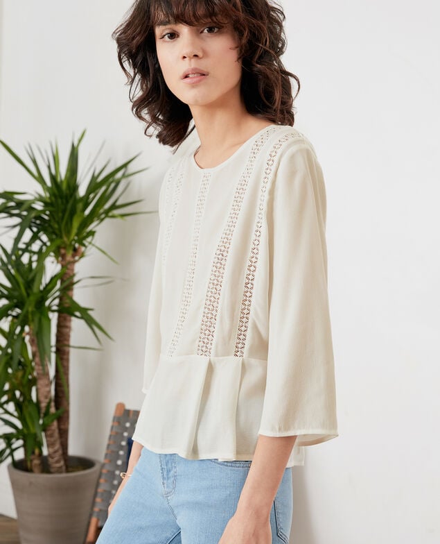 Schößchenbluse mit Spitze Off white