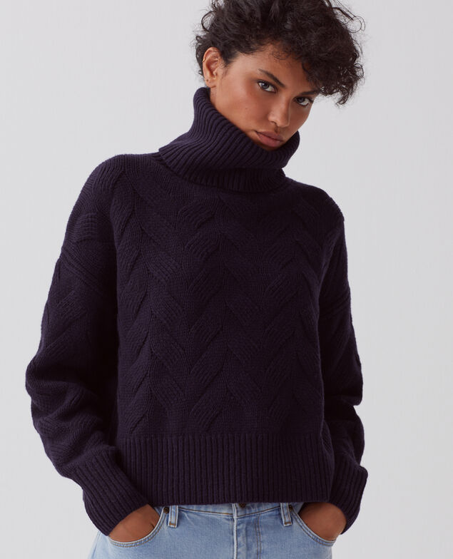 Rollkragenpullover aus Wolle H695 night sky