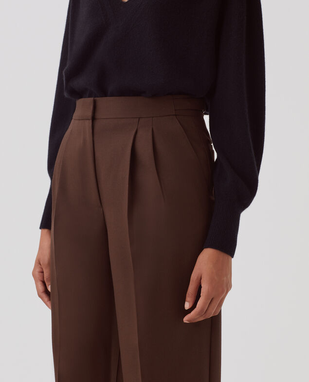 CAMILLE – Wollhose mit Steppfalten I390 coffee bean