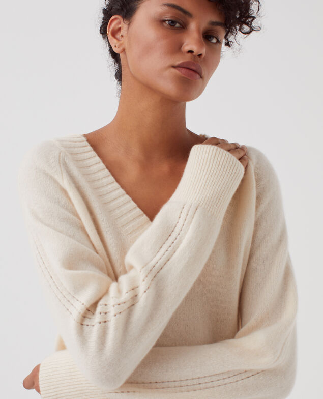 Pullover mit V-Ausschnitt aus Kaschmir I300 pearled ivory