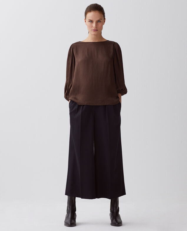 Fließende Bluse mit 3/4-Ärmel I390 coffee bean
