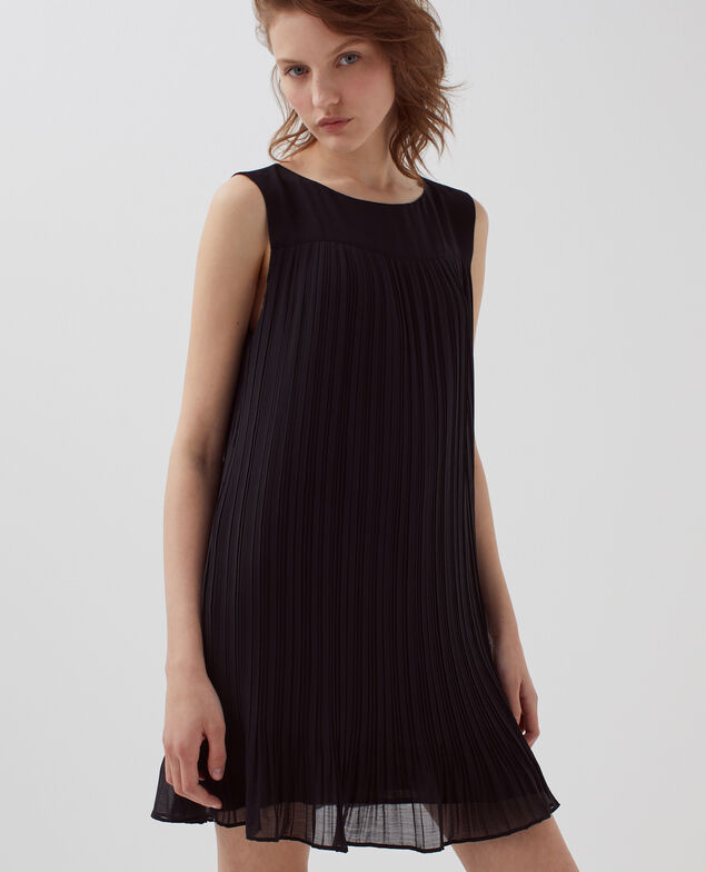 Fließendes kurzes Plissee-Kleid H091 black beauty