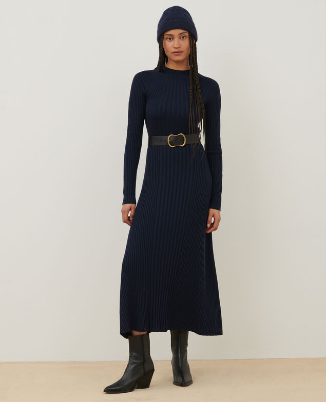 Langes Kleid aus Merinowolle A699 navy knit 3wdk132w20