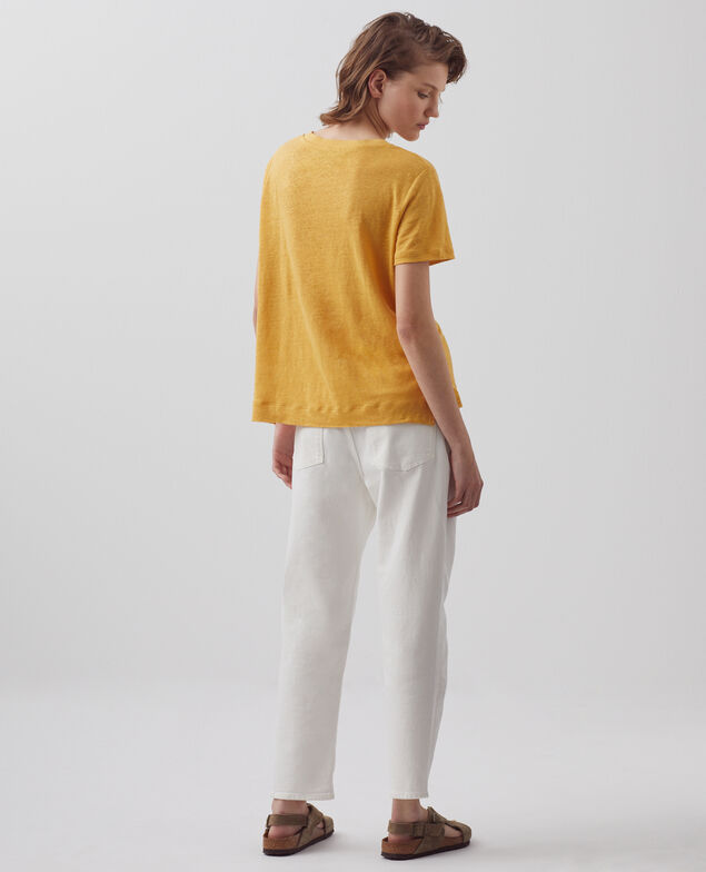 SARAH - T-Shirt mit V-Ausschnitt aus Leinen 0460 ochre yellow 3ste082f05