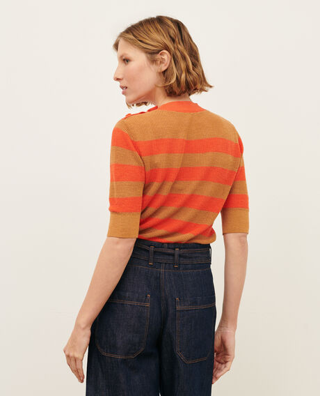 Kurzärmliger Pullover aus Leinen 0240 tiger lily stripes 3sju093l01