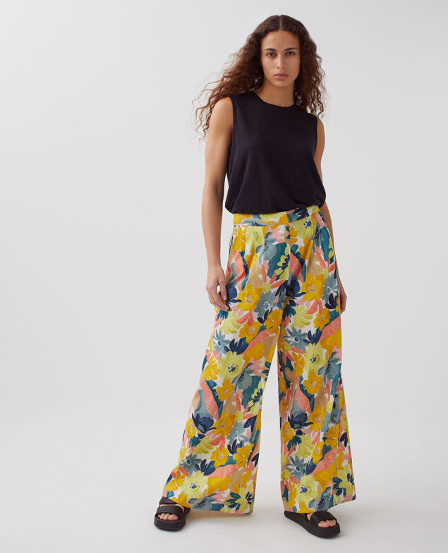 YVONNE - Weite Hose aus Baumwolle 0430 palmeraie yellow