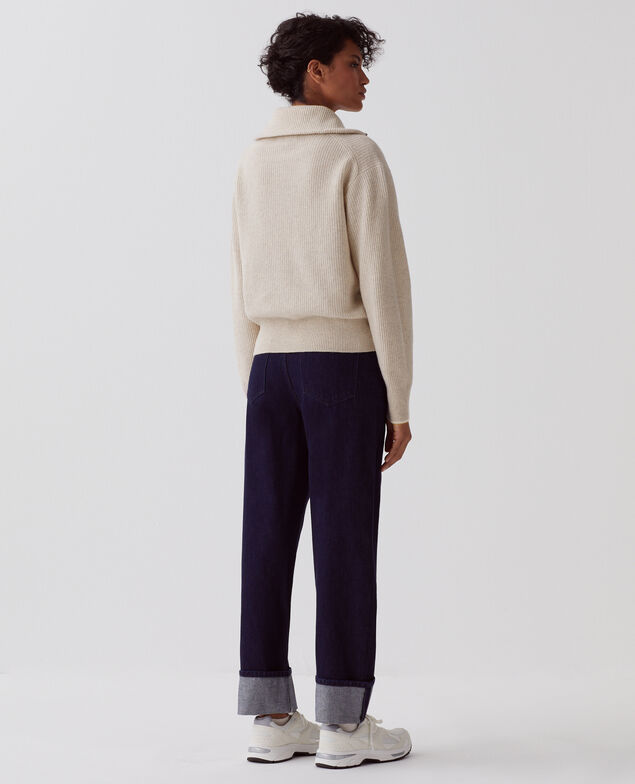 Rollkragenpullover mit Reißverschluss aus Wolle U300 natural