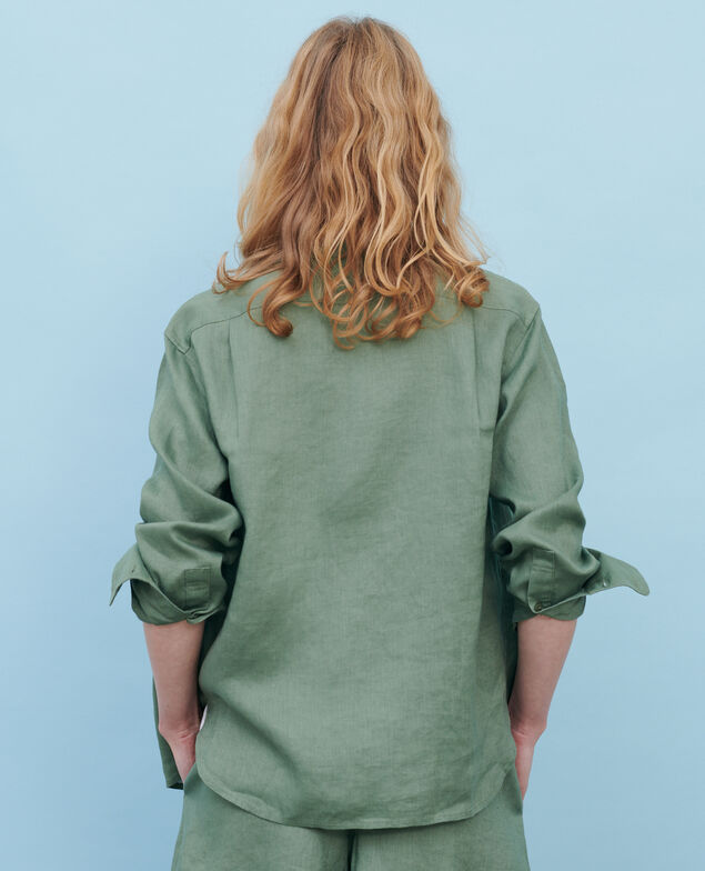 Bluse ohne Kragen aus Leinen 52 green