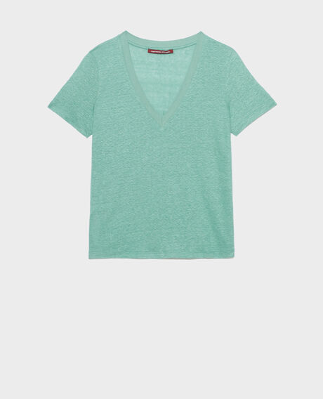 SARAH - T-Shirt mit V-Ausschnitt aus Leinen 0520 vert email 3ste082f05