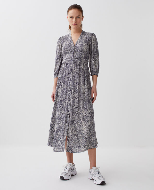 Langes fließendes Kleid H690 micro fl navy