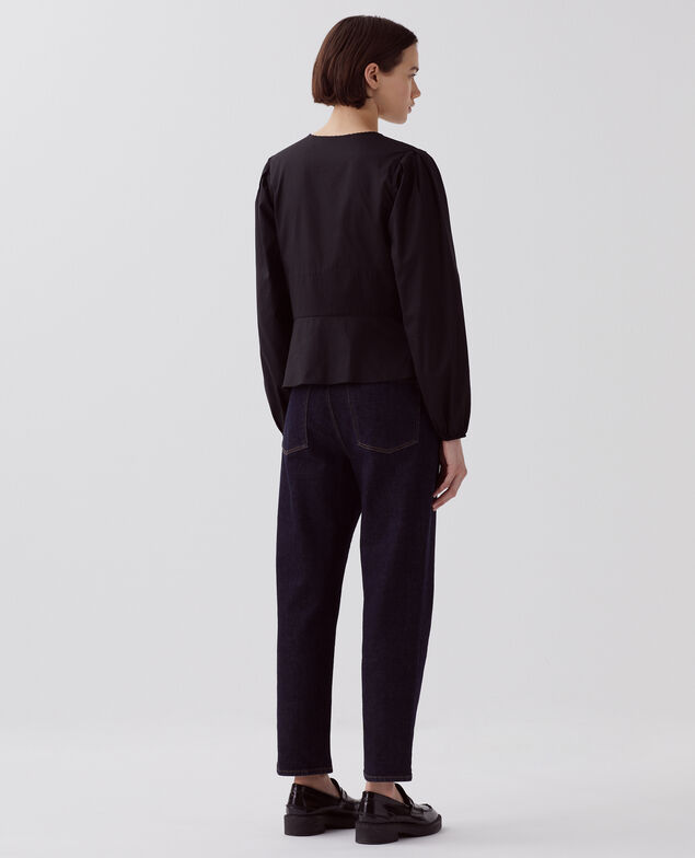 Bluse mit V-Ausschnitt aus Baumwolle H091 black beauty
