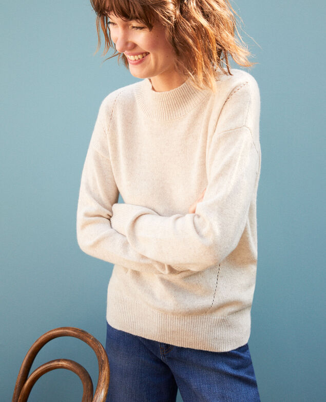 Kaschmirpullover mit Stehkragen  Beige