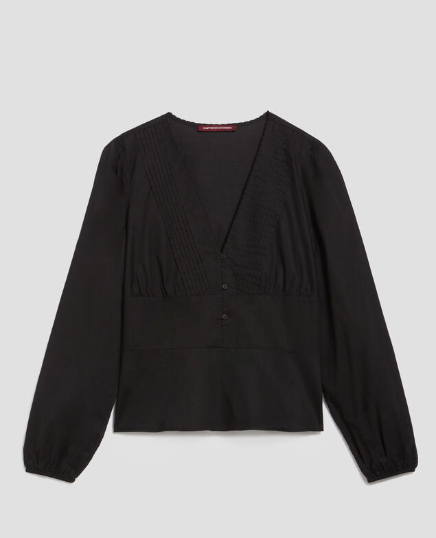 Bluse mit V-Ausschnitt aus Baumwolle H091 black beauty