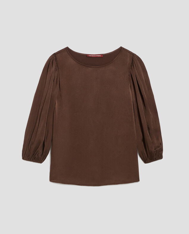Fließende Bluse mit 3/4-Ärmel I390 coffee bean