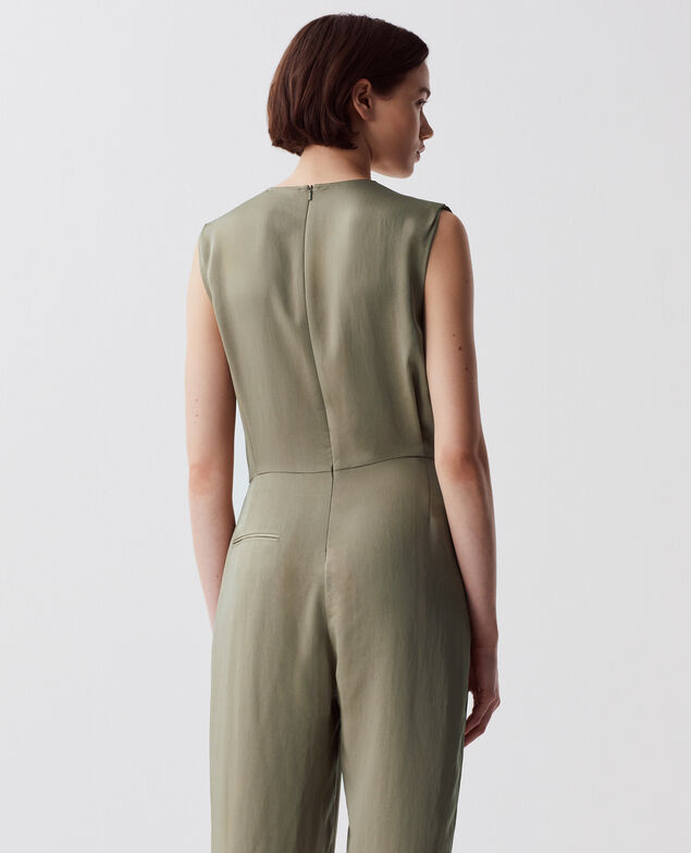 Satinierter fließender Jumpsuit I560 covert green