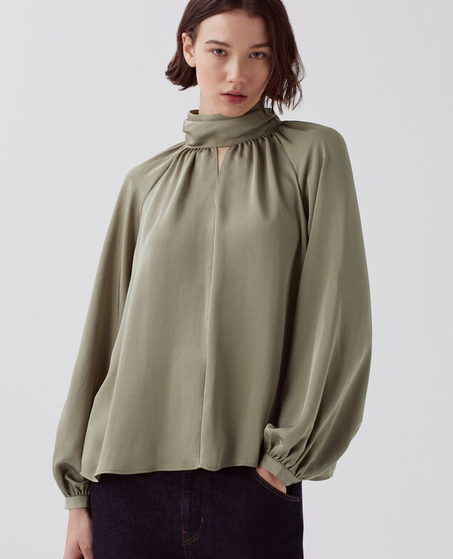 Fließend fallende Bluse mit seidigem Griff I560 covert green