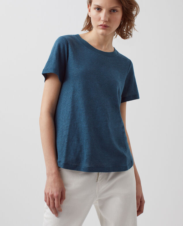 AMANDINE - T-Shirt mit Rundhalsausschnitt aus Leinen A662 solid blue duck