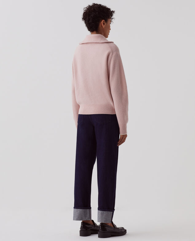Rollkragenpullover mit Reißverschluss aus Wolle U110 pink
