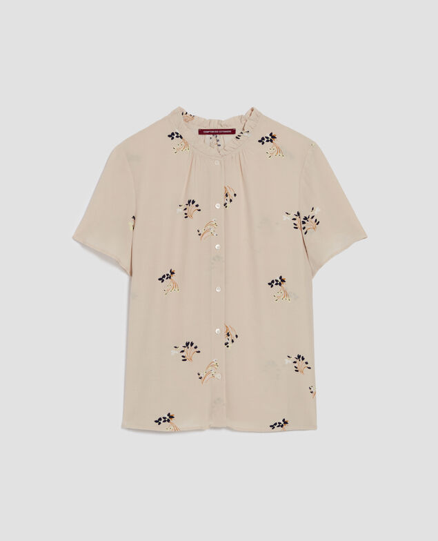 Fließend fallendes Kurzarm-Hemd J311 fl bouquet beige
