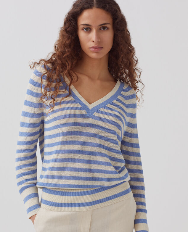 Pullover mit V-Ausschnitt aus Leinen H601 thin savoie