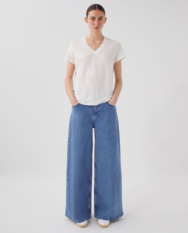 SARAH - T-Shirt mit V-Ausschnitt aus Leinen U010 off white