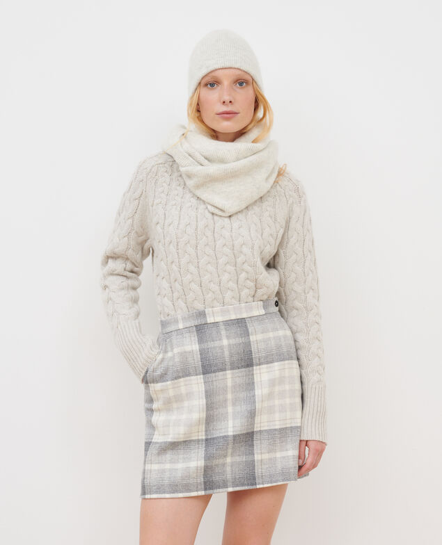 Kurzer Rock aus Mischwolle A003 white check