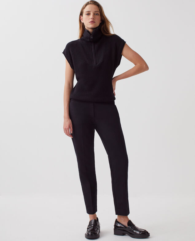 Ärmelloser Pullover mit Reißverschlusskragen aus Leinen H091 black beauty